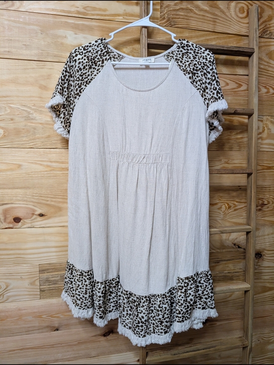 Umgee Dresses & Skirts - Umgee Cream Midi Dress with Leopard Print Trim
